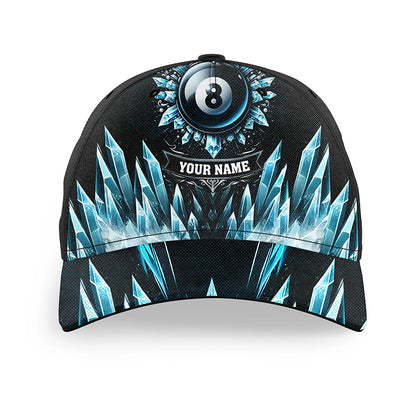 Customized Blue Icy Funny 8 Ball Pool Crown Billiard Caps, Unique Billiard Hats Gifts For Pool Player TDM1295
