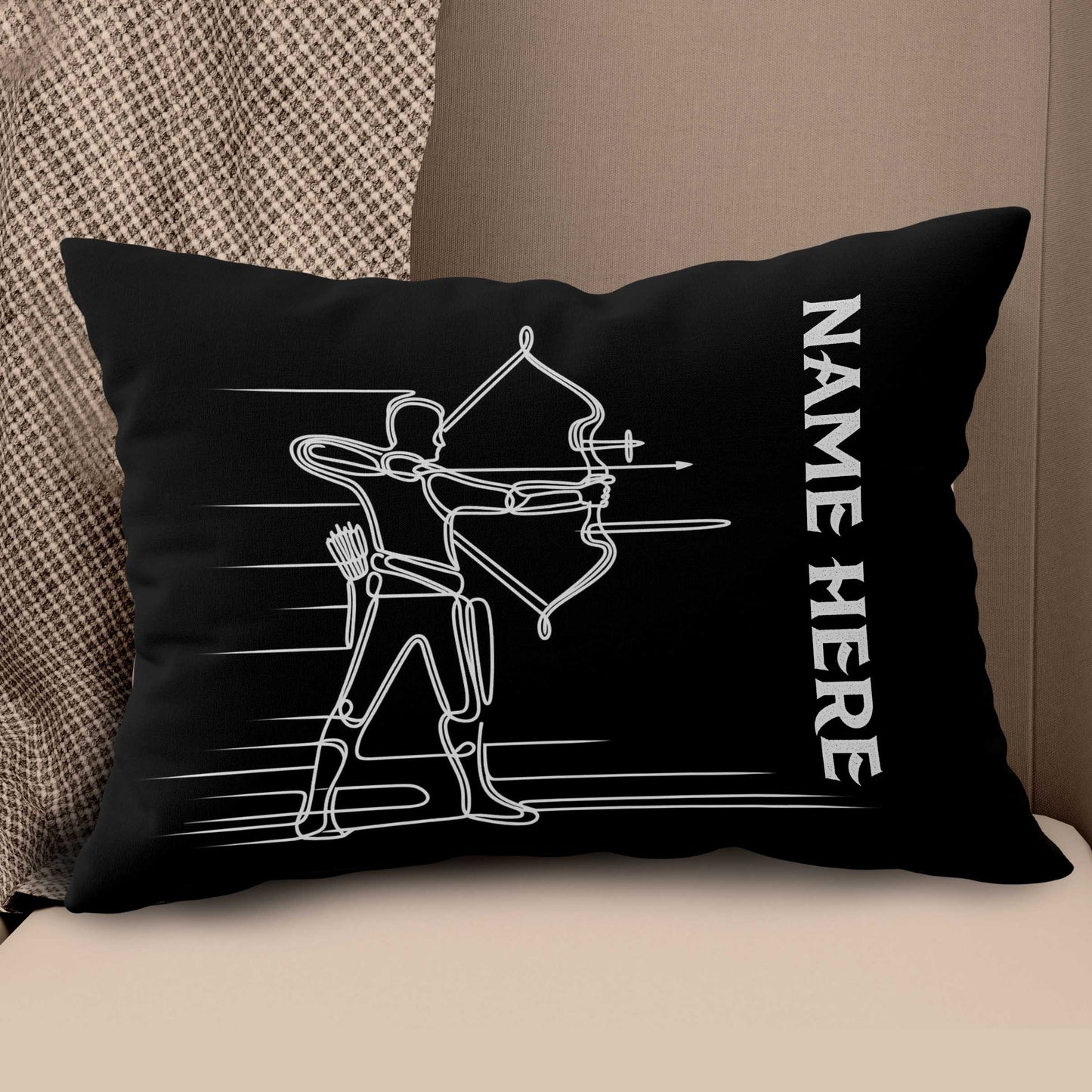Personalized Men Archer Line Drawing Black Pillow, Archery Pillow Gifts TDM0858