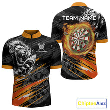 Load image into Gallery viewer, Orange And Black Grunge Lion And Shark Dart Shirts Custom Men's Dart Jersey Polo &amp; Quarter Zip TDM3847