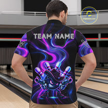 Load image into Gallery viewer, Custome Neon Blue Purple Funny Bowling Shirt For Men, Bowling League Team Jersey Polo &amp; 1/4 Zip TDM6277