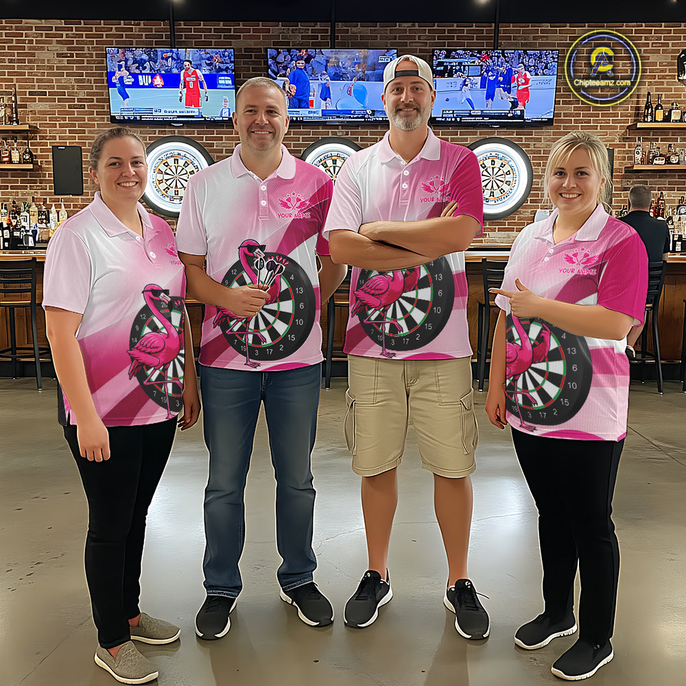 Custom Pink Flamingo Funny Darts Shirt For Men, Darts Team Jersey Polo & 1/4 Zip, Darts Gift TDM6278