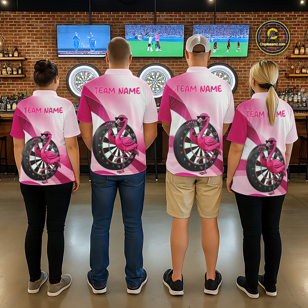 Custom Pink Flamingo Funny Darts Shirt For Men, Darts Team Jersey Polo & 1/4 Zip, Darts Gift TDM6278