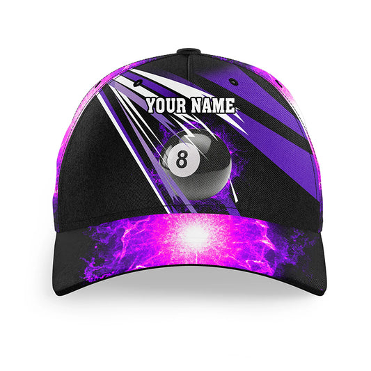 Personalized Purple 8 Ball Fire Billiard Hat For Men Custom Name Billiard Pool Team 3D Baseball Cap TDM2166