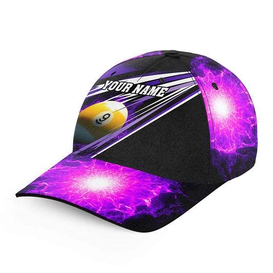 Personalized Purple 9 Ball Fire Billiard Hat For Men Custom Name Billiard Pool Team 3D Baseball Cap TDM2167