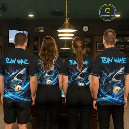 Black And Blue 9 Ball Shark Billiard League Shirts For Men Custom Pool Team Jersey Polo & 1/4 Zip TDM7166