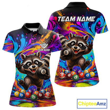 Funny Raccoon Colorful 8 Ball Billiard Shirts For Women Custom Billiard Jersey, Pool Player Gifts TDM7174