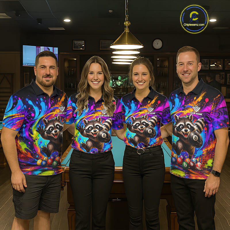 Funny Raccoon Colorful 8 Ball Billiard Shirts For Men Custom Billiard Jersey, Pool Player Gifts TDM7174