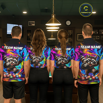 Funny Raccoon Colorful 8 Ball Billiard Shirts For Men Custom Billiard Jersey, Pool Player Gifts TDM7174