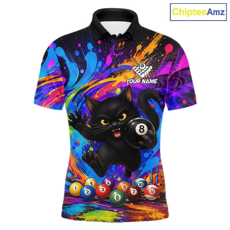 Funny Cat Colorful 8 Ball Billiard Shirts For Men Custom Billiard Team Jersey, Pool Player Gifts TDM7175