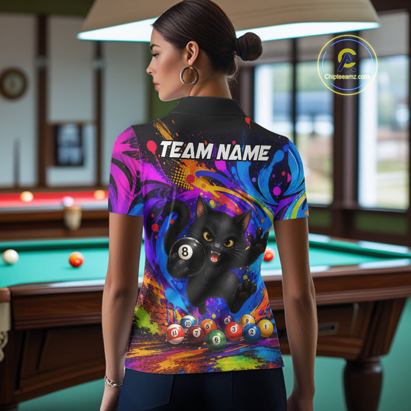 Funny Cat Colorful 8 Ball Billiard Shirts For Women Custom Billiard Team Jersey, Pool Player Gifts TDM7175