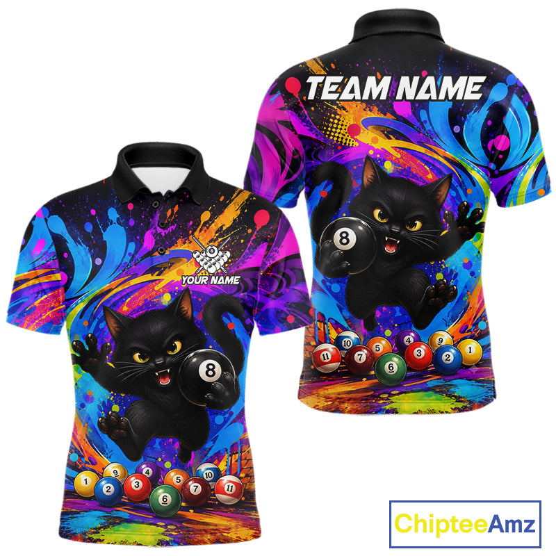 Funny Cat Colorful 8 Ball Billiard Shirts For Men Custom Billiard Team Jersey, Pool Player Gifts TDM7175