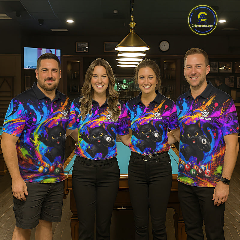 Funny Cat Colorful 8 Ball Billiard Shirts For Men Custom Billiard Team Jersey, Pool Player Gifts TDM7175