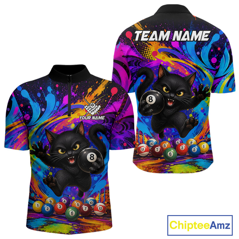 Funny Cat Colorful 8 Ball Billiard Shirts For Men Custom Billiard Team Jersey, Pool Player Gifts TDM7175