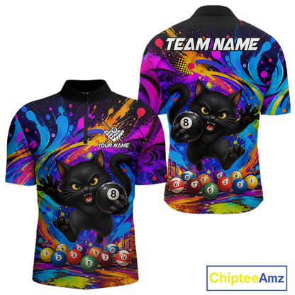 Funny Cat Colorful 8 Ball Billiard Shirts For Men Custom Billiard Team Jersey, Pool Player Gifts TDM7175