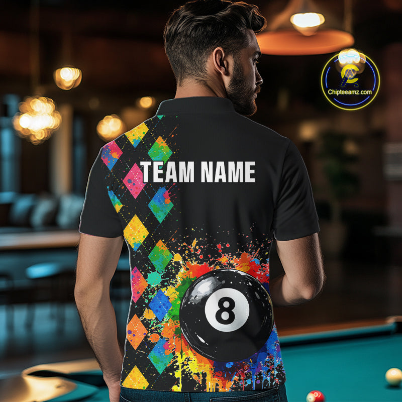 Funny 8 Ball Pool Paint Colorful Argyle Custom Billiard Shirt For Men, Best Pool Team Jersey TDM4961