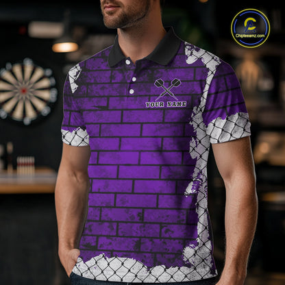 Purple Brick-Wall Fierce Bulldog Men Darts Polo Team Shirt Personalized Name For Players NYN2115