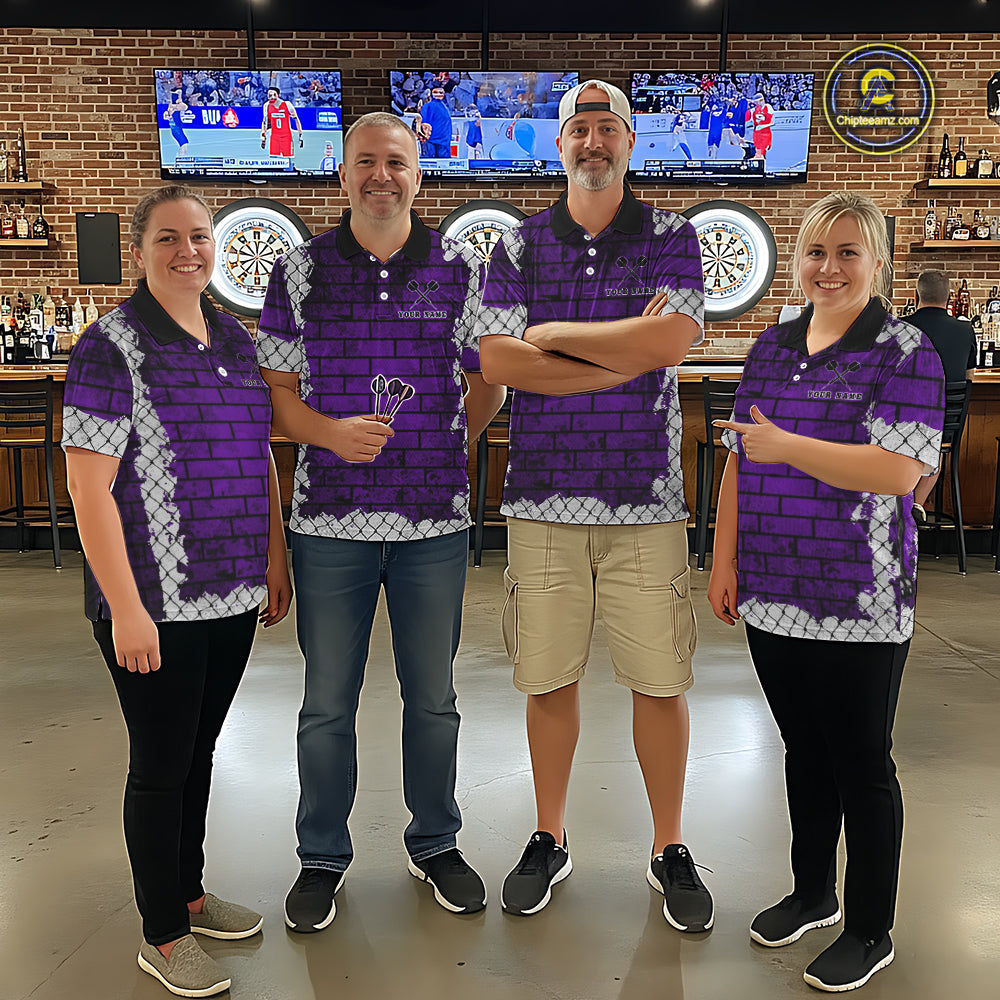 Purple Brick-Wall Fierce Bulldog Women Darts Quarter- Zip Team Shirt Personalized Name For Players NYN2115