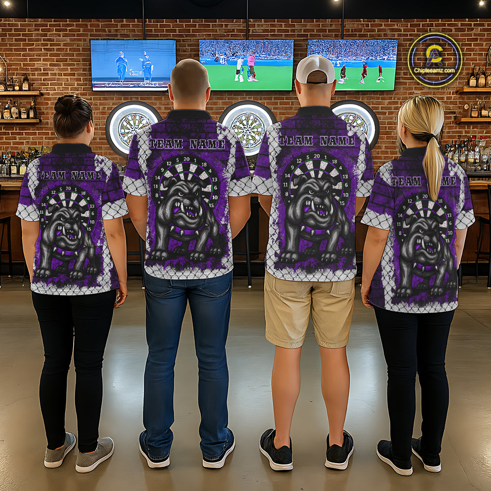 Purple Brick-Wall Fierce Bulldog Women Darts Quarter- Zip Team Shirt Personalized Name For Players NYN2115