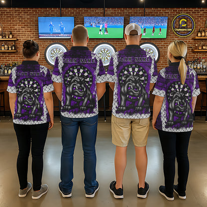 Purple Brick-Wall Fierce Bulldog Women Darts Quarter- Zip Team Shirt Personalized Name For Players NYN2115