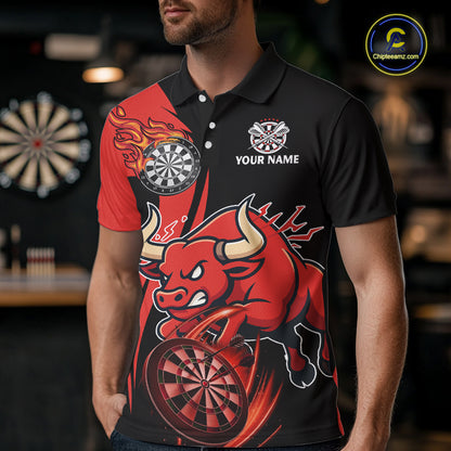 Black And Red Custom Bull Darts Shirt For Men, Personalized Darts Jersey Team Polo & 1/4 Zip TDM5389