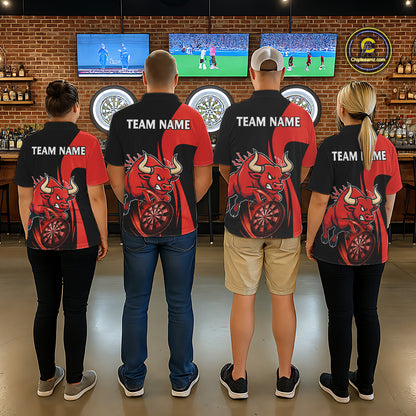 Black And Red Custom Bull Darts Shirt For Women, Personalized Darts Jersey Team Polo & 1/4 Zip TDM5389