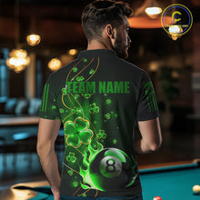 Load image into Gallery viewer, Green 8 Ball Fire Luckiest Shamrock Men Billiard Shirt Custom St Patrick Day Billiard Team Jerseys TDM3389