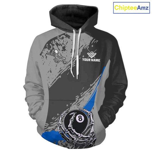 8 Ball Skeleton Billiard Hoodie For Men And Women Custom 8 Ball Hoodie Pool Team Jersey |Blue TDM5677