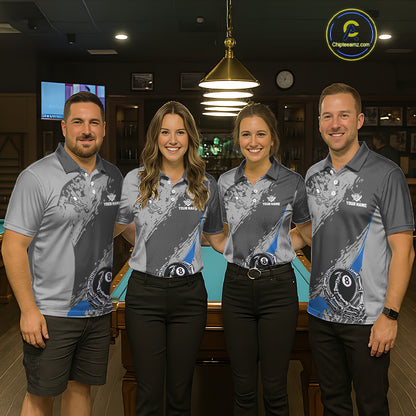 8 Ball Skeleton Custom Billiard Polo & 1/4 Zip For Women, Funny 8 Ball Pool Billiard Jersey|Blue TDM5677