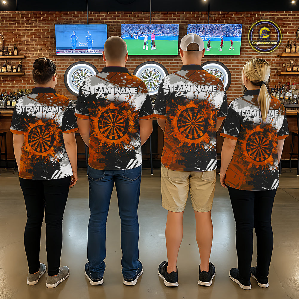 Custom Orange Grunge Dart Shirt With Pocket Option For Women, Dart Team Jersey TDM5889