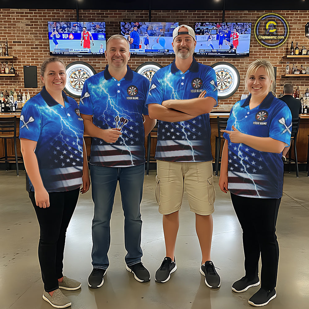 Blue Lightning American Flag Eagle Dart Shirt With Pocket Option For Women TDM6030