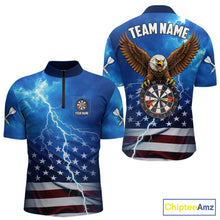 Load image into Gallery viewer, Blue Lightning American Flag Eagle Dart Shirt With Pocket Option For Men TDM6030
