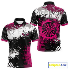 Load image into Gallery viewer, Pink Grunge Paint Splash Dart Polo &amp; Quarter Zip Custom Dart Shirts For Men Darts Team Jerseys TDM3859