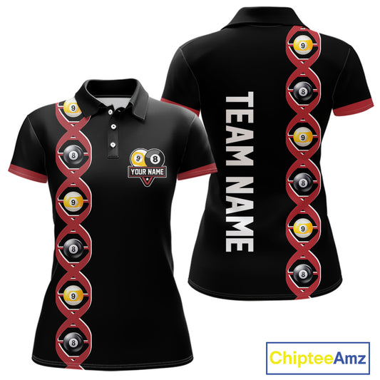 DNA Billiard 8 Ball & 9 Ball Shirts For Women Custom Funny Pool Billiard Jerseys Team Polo & 1/4 Zip TDM3863