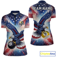 Load image into Gallery viewer, Custom 8 Ball &amp; 9 Ball American Flag Eagle Billiard Shirt For Women, Pool Team Jersey Polo &amp; 1/4 Zip TDM6281