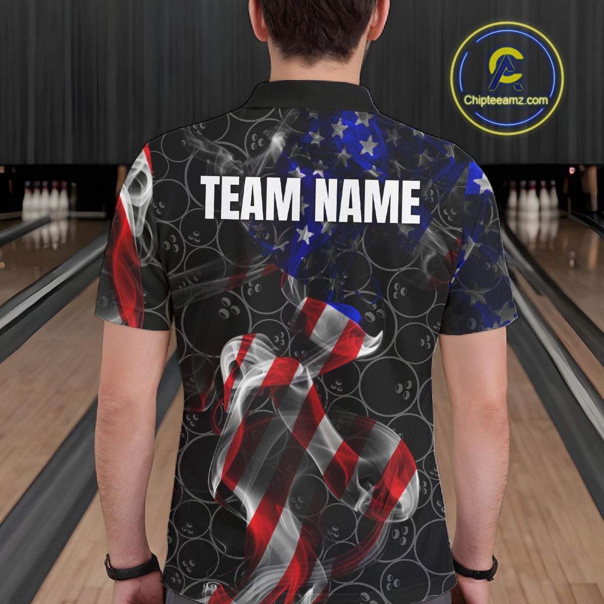 Custom American Flag Smoke Bowling Shirt For Men, Patriotic Team Bowling Jersey Polo & 1/4 Zip TDM6290