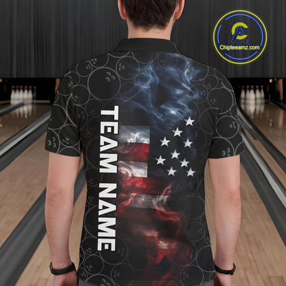 Custom American Flag Smoke Bowling Shirt For Men, Patriotic Bowling Jersey Team Polo & 1/4 Zip TDM6291