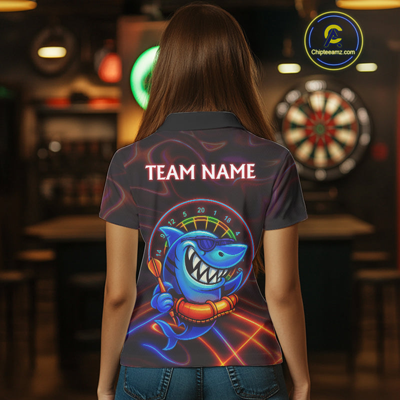 Personalized Neon Funny Shark Darts Shirt For Women Custom Darts Team Jersey Outfit, Darts Gifts TDM4319