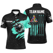 Load image into Gallery viewer, Customized Grunge American Flag 8 Ball Pool Men Billiard Polo Shirts, Pool Player Shirts |Turquoise TDM3172