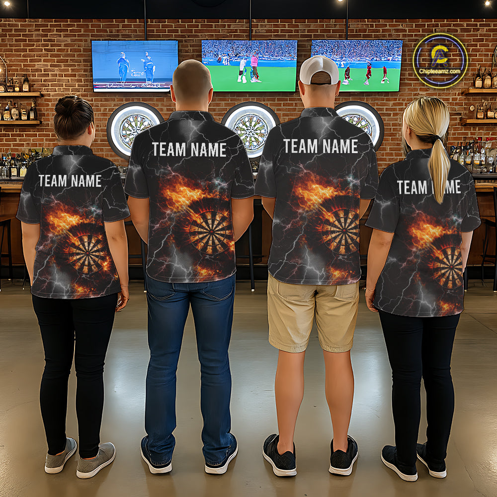 Custom Lightning Flame Darts Shirt With Pocket Option For Women, Darts Jersey TDM5684