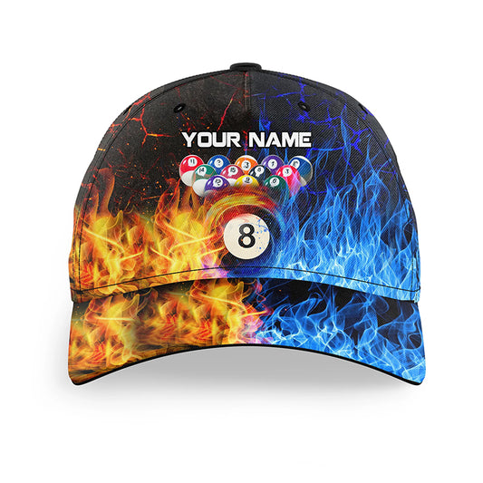 Billiard 8 Ball Water Fire Personalized Name 3D Billiard Caps Custom Pool League Hats For Player TDM1077