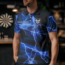 Load image into Gallery viewer, Blue And Black Thunder Lightning Dart Shirts With Pocket For Men Custom 3D Darts Team Jerseys TDM3524