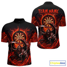 Load image into Gallery viewer, Personalized Red Grim Reaper Lightning Darts Shirt For Men, Darts Team Jersey Polo &amp; 1/4 Zip TDM5896