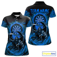 Load image into Gallery viewer, Personalized Blue Grim Reaper Lightning Darts Shirt For Women, Darts Team Jersey Polo &amp; 1/4 Zip TDM5897