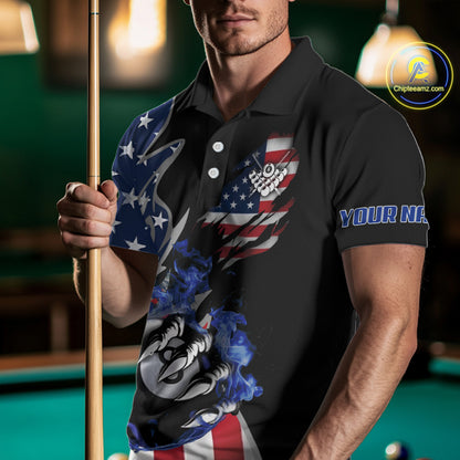 8 Ball Pool Claw American Flag Billiard Shirt For Men Custom Patriotic Billiard Team Jersey|Black TDM6042