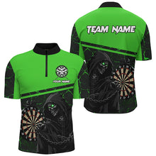 Load image into Gallery viewer, Personalized Grim Reaper Custom Green Darts Polo &amp; Quarter-Zip Shirts For Men, Darts Jersey TDM1984