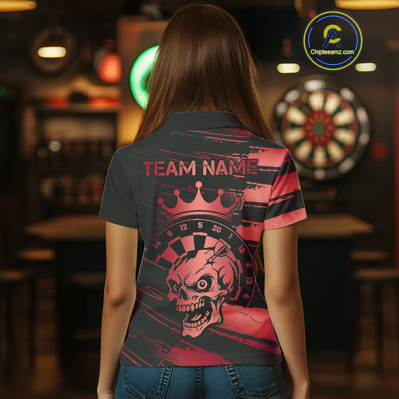 Black And Red Funny Skull Crown Darts Shirt For Women Custom Dart Jerseys Team Polo & Quarter Zip TDM5169