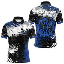 Load image into Gallery viewer, Custom Blue Grunge Darts Shirt With Pocket Option For Men, Dart Team Jersey TDM3538