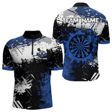 Load image into Gallery viewer, Custom Blue Grunge Darts Shirt With Pocket Option For Men, Dart Team Jersey TDM3538