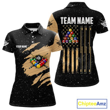 Load image into Gallery viewer, Custom Grunge American Flag 8 Ball Billiard Polo &amp; 1/4 Zip For Women, Pool Team Jersey |Beige TDM5901