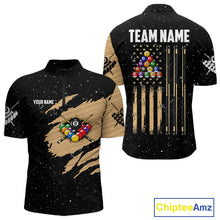 Load image into Gallery viewer, Custom Grunge American Flag 8 Ball Billiard Polo &amp; 1/4 Zip For Men, Pool Team Jersey |Beige TDM5901